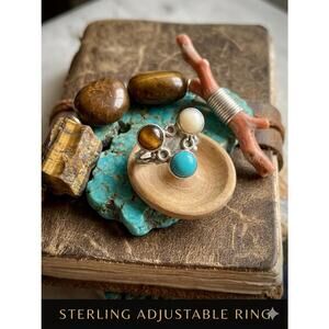 Vintage Multi-Stone Bypass Ring - Turquoise, Pearl & Amber Glass